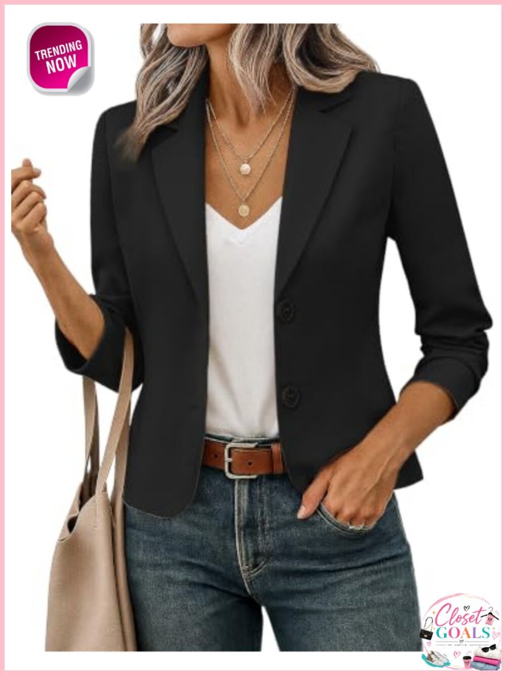 Women's Cropped Blazer Notch Lapel Business Casual Office Jacket